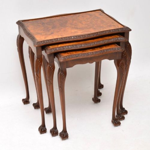 Antique Burr Walnut Nest of Three Tables