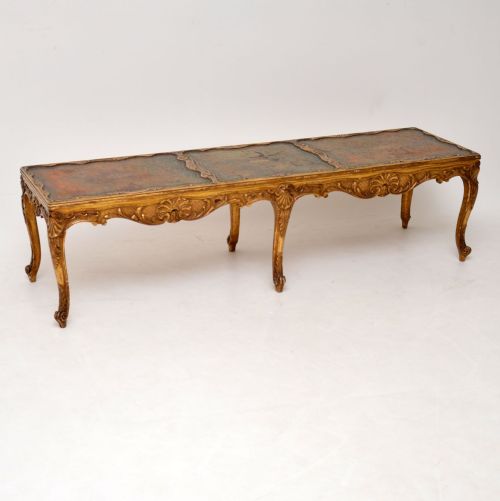 Antique French Gilt Wood & Leather Coffee Table