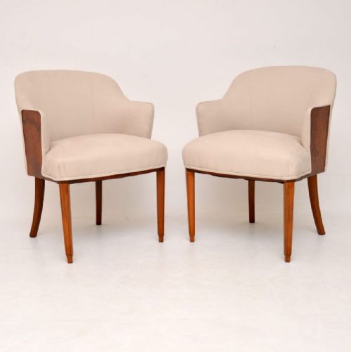 Pair of Art Deco Burr Walnut Armchairs
