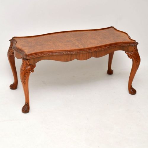 Antique Queen Anne Style Burr Walnut Coffee Table