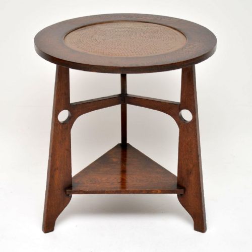 Antique Oak & Copper Arts & Crafts Side Table