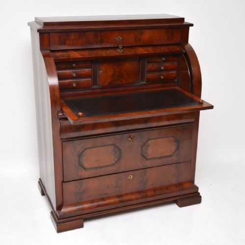 Antique Flame Mahogany Cylinder Top Bureau