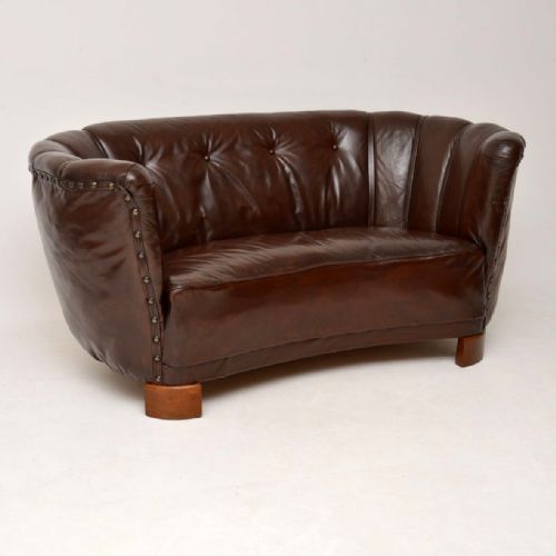 Antique Swedish Leather Banana Sofa