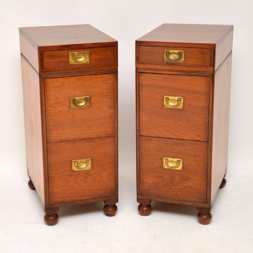 Pair of Antique Mahogany Military Campaign Bedside Chests