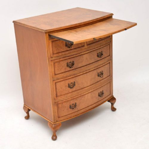 Antique Burr Walnut Bow Front Chest of Drawers