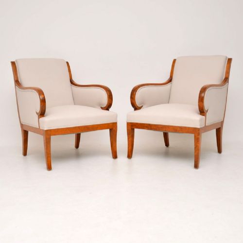 Pair of Antique Swedish Satin Birch Armchairs