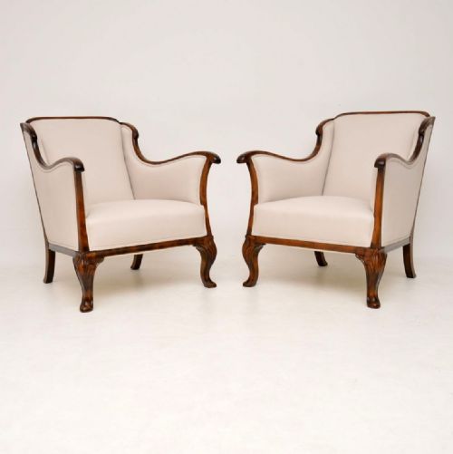 Pair of Antique Swedish Satin Birch Armchairs