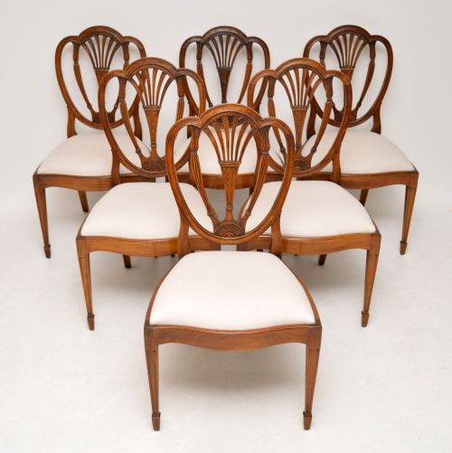 Set of 6 Antique Mahogany Sheraton Style Dining Chairs