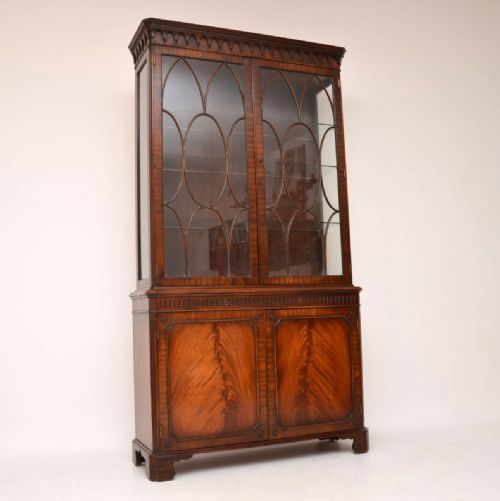 Antique Georgian Style Flame Mahogany Display Cabinet