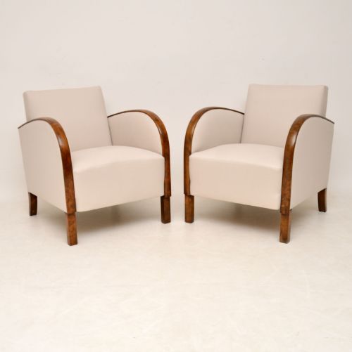 Pair of Swedish Art Deco Satin Birch Armchairs