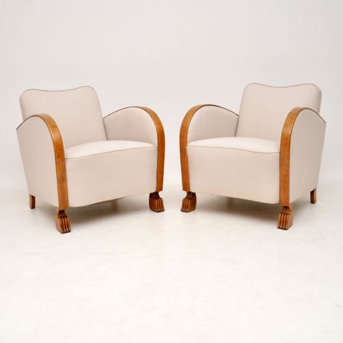 Pair of Swedish Art Deco Satin Birch Armchairs