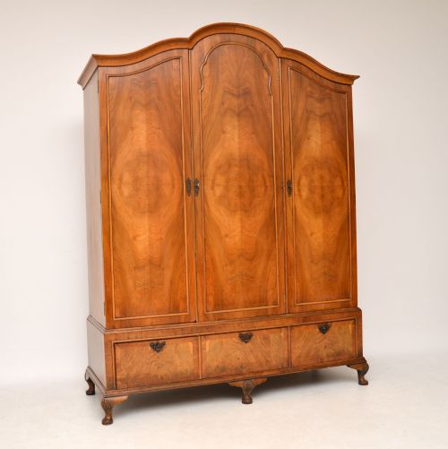 Antique Figured Walnut Three Door Wardrobe