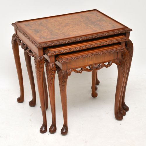 Antique Carved Walnut Nest of Three Tables