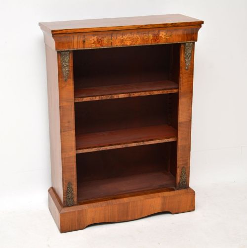 Antique Victorian Figured Walnut Open Bookcase