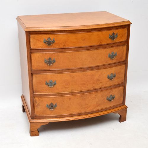 Antique Burr Walnut Bow Front Chest of Drawers