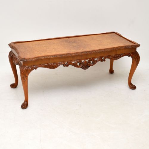 Antique Queen Anne Style Carved Walnut Coffee Table