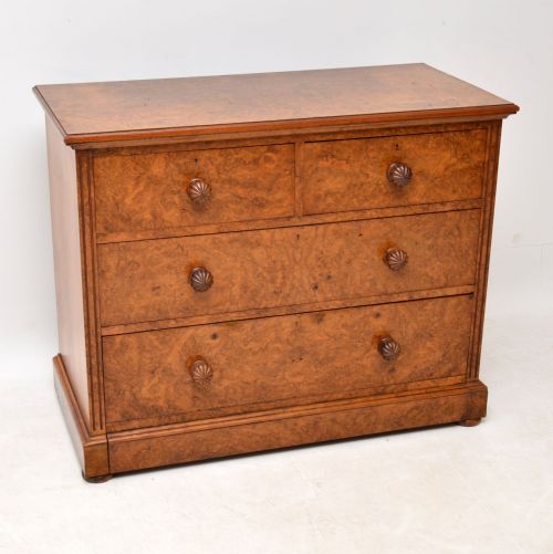 Antique Victorian Burr Walnut Chest of Drawers by James Shoolbred