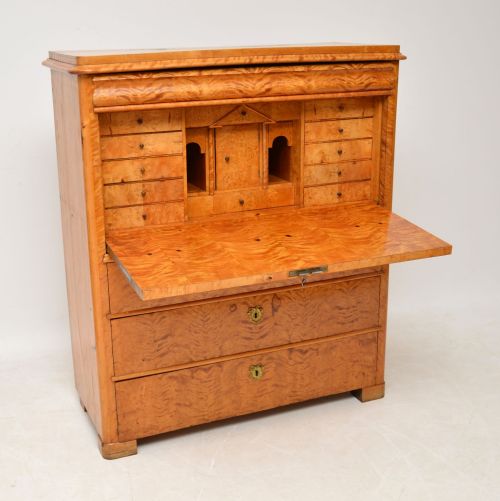 Antique Swedish Satin Birch Secretaire Bureau