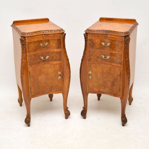 Pair of Antique Burr Walnut Bedside Cabinets