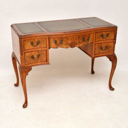 Antique Burr Walnut Leather Top Desk