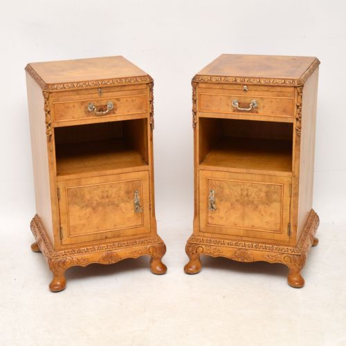 Pair of Antique Burr Walnut Bedside Cabinets