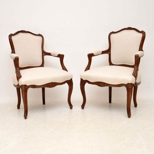 Pair of Antique French Walnut Salon Armchairs