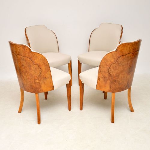 Set of 4 Art Deco Burr Walnut Cloud Back Dining Chairs