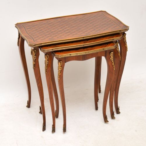 Set of 3 Antique French Inlaid Parquetry Nest of Tables