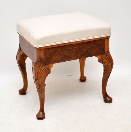 Antique Burr Walnut Upholstered Stool