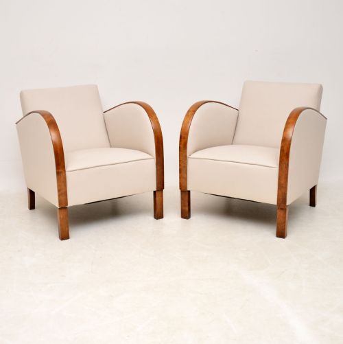 Pair of Swedish Art Deco Satin Birch Armchairs