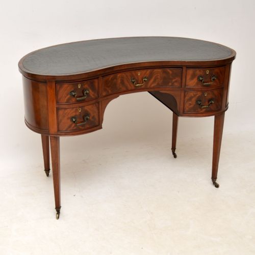 Antique Edwardian Flame Mahogany Leather Top Desk