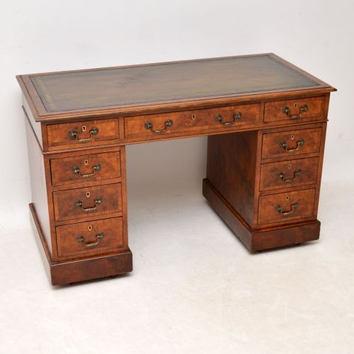
Antique Victorian Burr Walnut Leather Top Desk