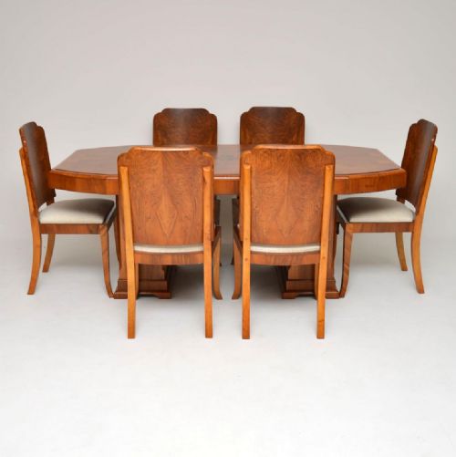 1920’S Original Art Deco Walnut Dining Table & Six Chairs