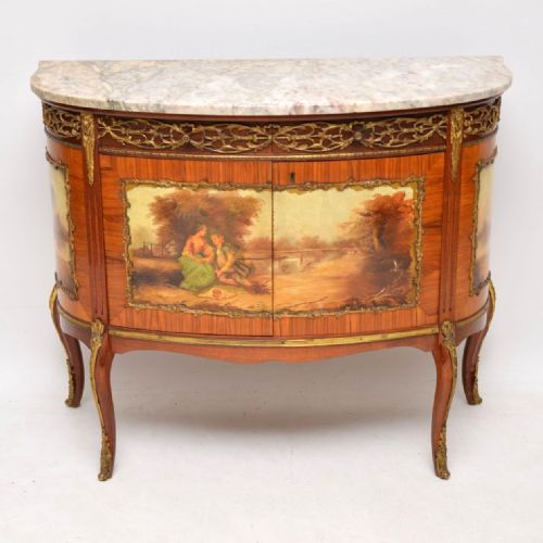 Antique French Painted Marble Top Cabinet