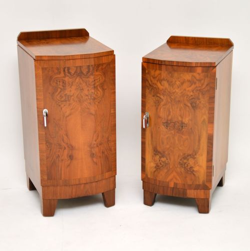 1920’S Pair of Art Deco Burr Walnut Bedside Cabinets
