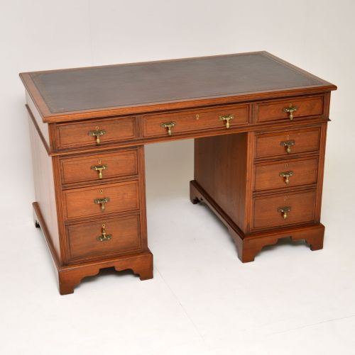 Antique Victorian Walnut Leather Top Desk