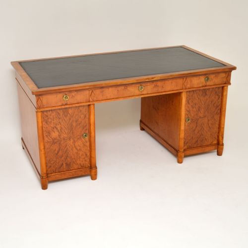 Antique Swedish Satin Birch Pedestal Desk