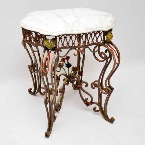 Antique Painted Iron Marble Top Table