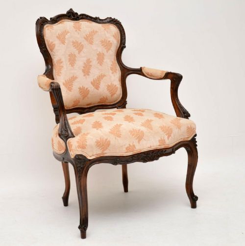 Antique French Carved Walnut Salon Armchair