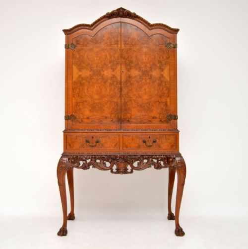Antique Queen Anne Style Burr Walnut Cocktail Cabinet