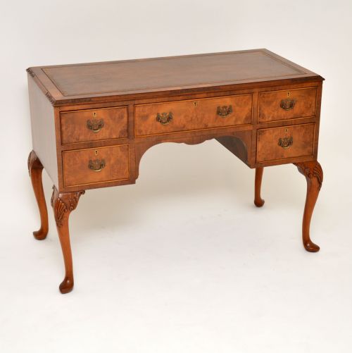Antique Burr Walnut Leather Top Desk