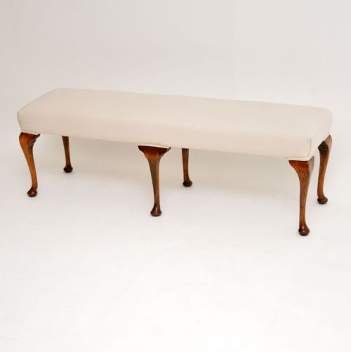 Antique Edwardian Walnut Upholstered Stool