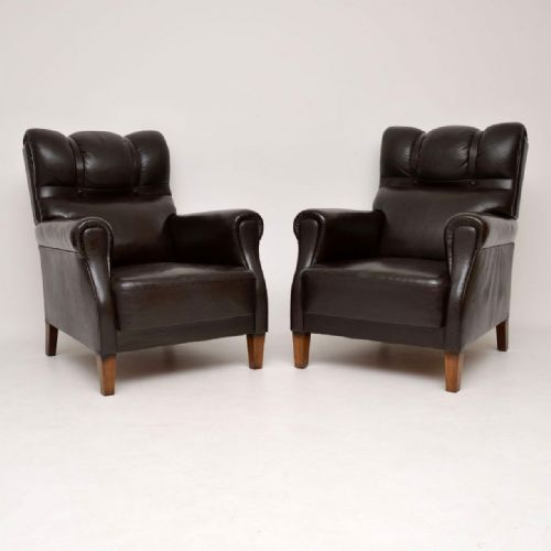 Pair of Antique Swedish Leather Armchairs