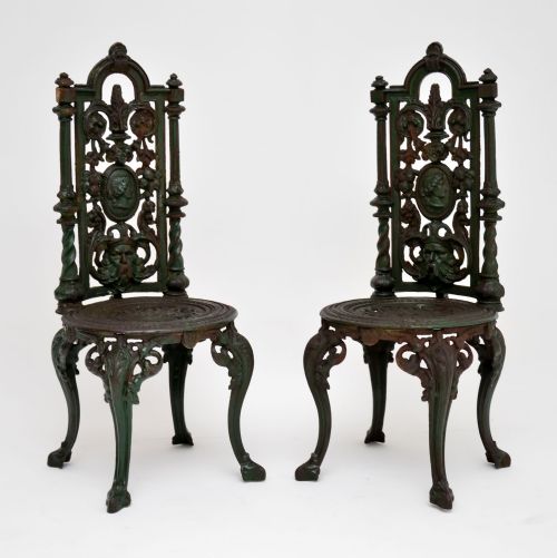 Pair of Antique Victorian Cast Iron Garden Chairs