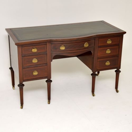 Antique Inlaid Mahogany Leather Top Desk