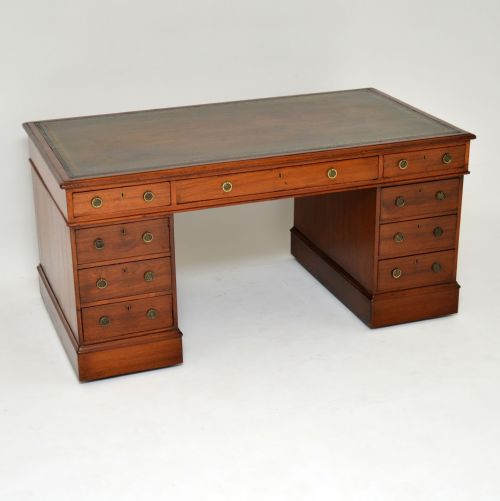 Antique Victorian Mahogany & Leather Pedestal Desk