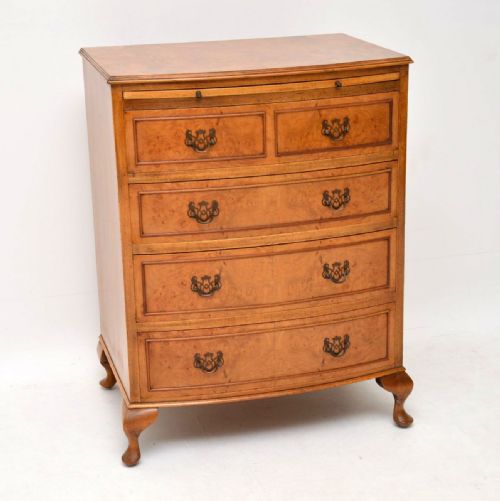 Antique Burr Walnut Bow Front Chest of Drawers