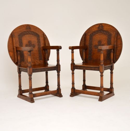 
Pair of Antique Oak Monks Bench Armchairs