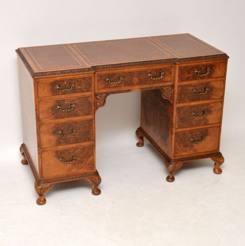 Antique Burr Walnut Leather Top Desk