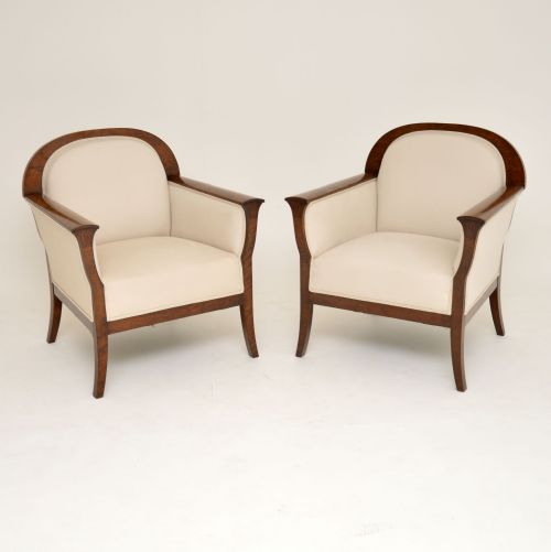 Pair of Antique Swedish Satin Birch Armchairs